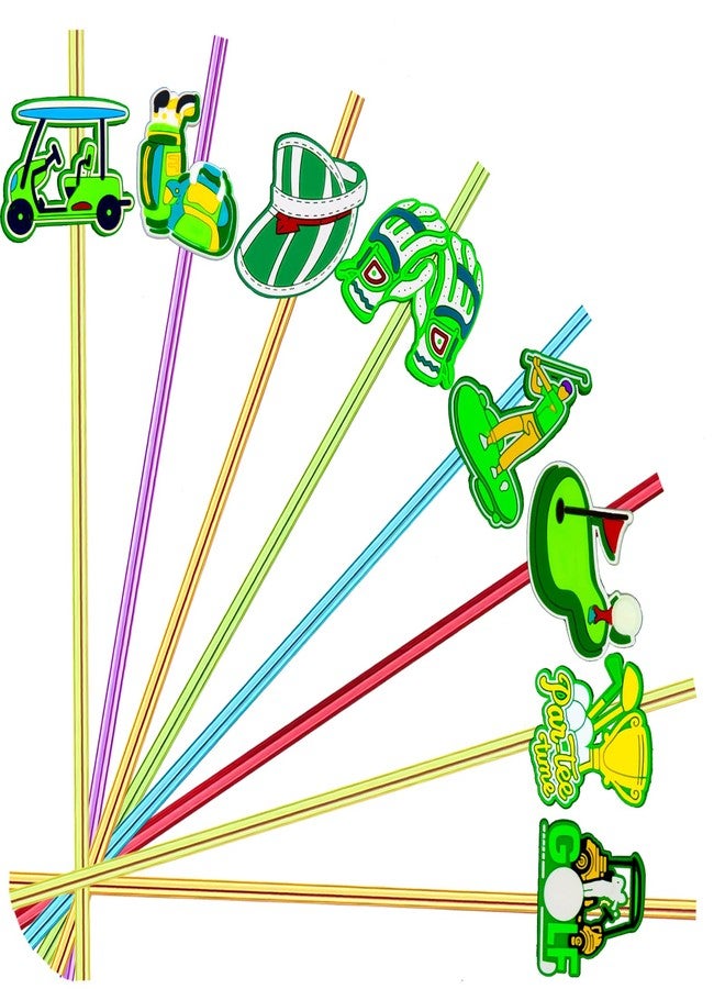 MEAXUR 24pcs Golf Themed Straight Reusable Straws for Golf Party Favor Gift Bags,Daily Drinking Straws,Birthday Party,Class Reunions,Sports Golf Party Supplies,With 2 Cleaning Brushes.(6color) - Image 1